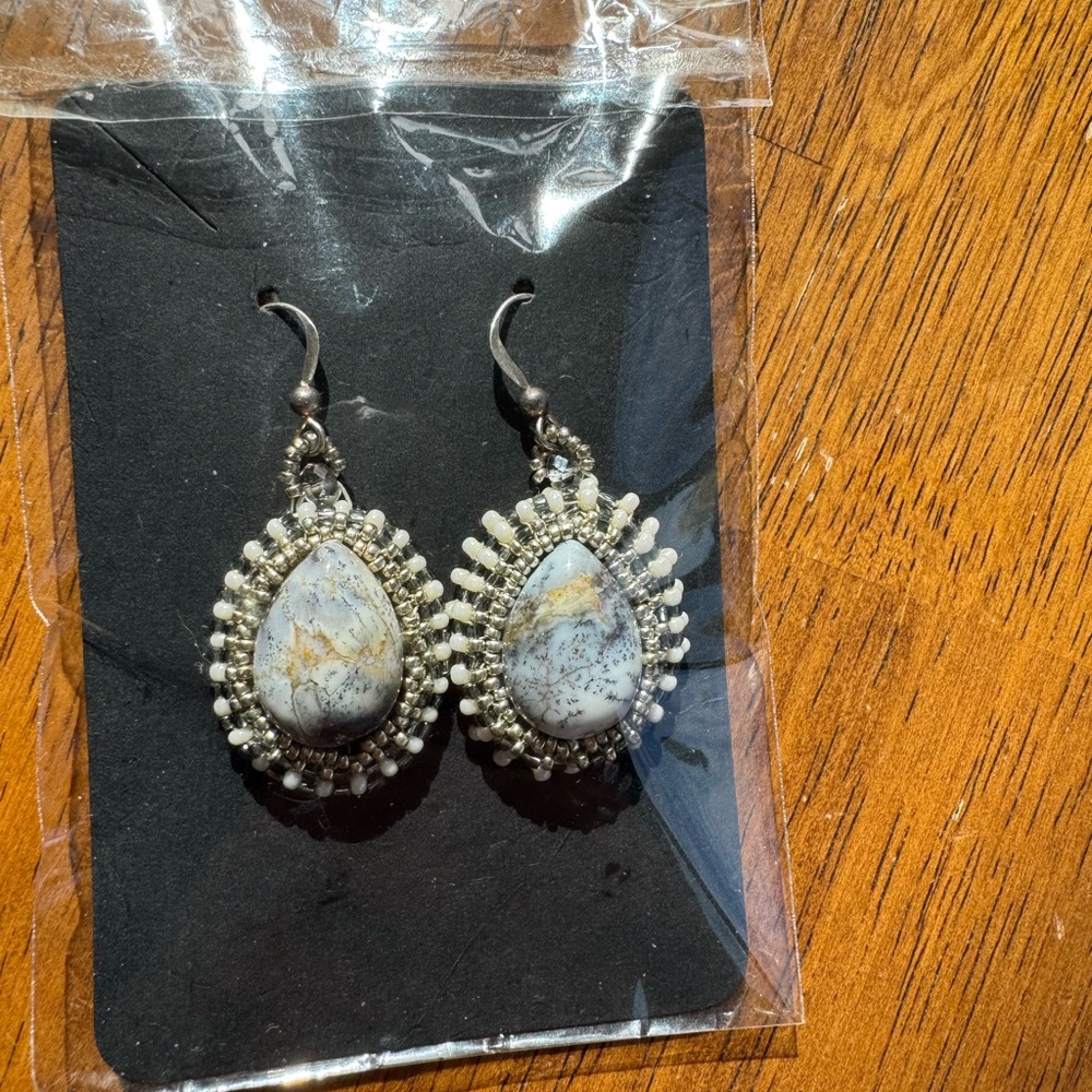 Elegant Silver and White Teardrop Earrings